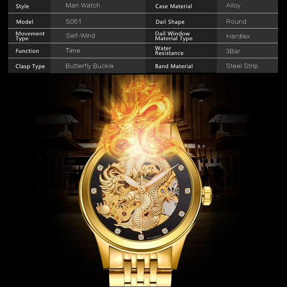 Men's Luxury Luminous Dragon Skeleton Automatic Mechanical Watches Wrist Watch